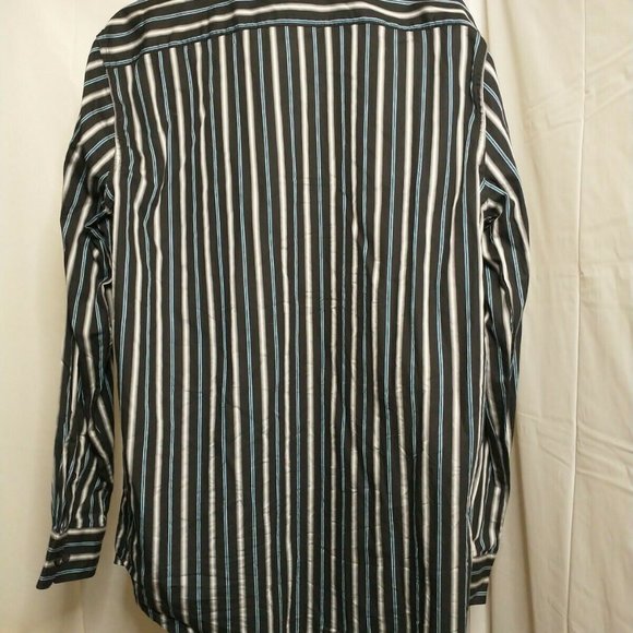 Structure Men's Large Premium Woven Black Striped Long Sleeve Button Up Shirt - Picture 7 of 8